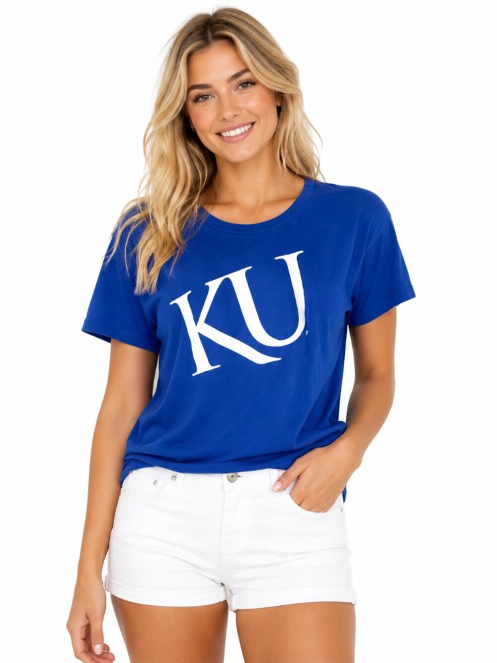 Kansas Jayhawks Womens T Shirt Size L/XL Blue Stretch Top Venley New